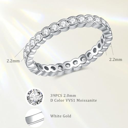 Eternity Band Rings for Women, D Color VVS1 Clarity Moissanite Stackable Rings for Women, White Gold Wedding Bands Bezel Setting, Promise Travel Engagement Anniversary Size 5-103