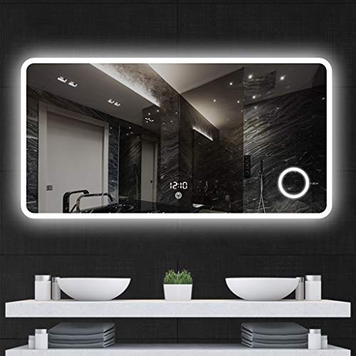 Makeup Mirror Bathroom Mirrors Wall Mounted, Frameless Hanging Mirror Oversized Rectangle Dressing Mirror With Touch Button Wall-Mounted Vanity Mirrors (Size : 80X130Cm) #TOP6