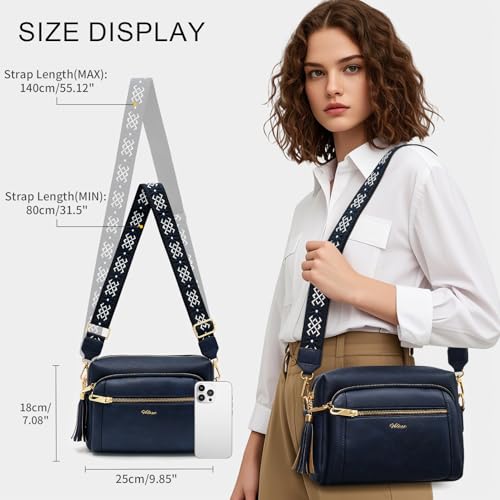 HILAEX Small Leather Crossbody Bags for Women Anti theft Purses and Handbag Shoulder Hangbag with Wide Strap Tassel Navy Blue by HILAEX - Used condition - Image 8