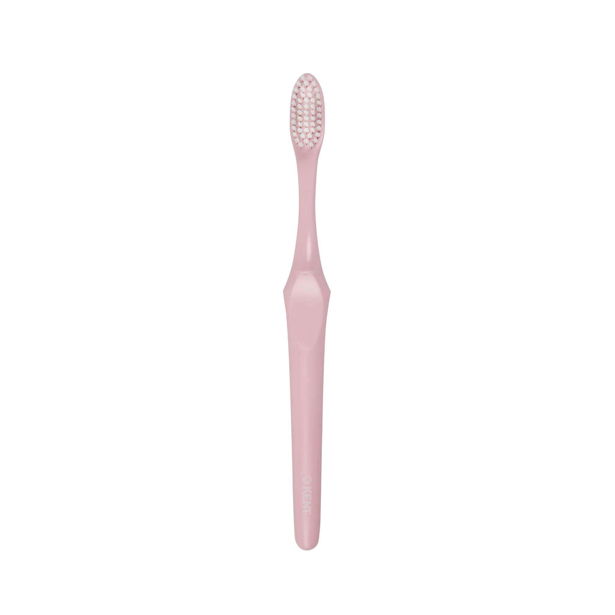 Kent Brushes Manual Toothbrush KO-04 with Super Soft Silver Infused Bristles, PLA Biodegradable Handle in Pink - Ideal for Sensitive Teeth