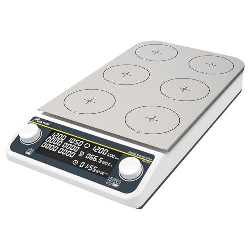 LABFISH Digital Lab Multi Place Magnetic Stirrer Hot Plate 120℃/248℉ 50-1200RPM Multi Position Heated Stir Plate 6x500ML Synchronization & Asynchronous Control Timing