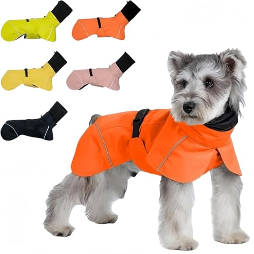 AttRex 犬レインコート ポンチョ 着せやすい 犬用雨具 防水 防風 快適 反射性 調節可能 ペット服 梅雨対策 散歩 小型犬 中型犬 大型犬用 (M,オレンジ)