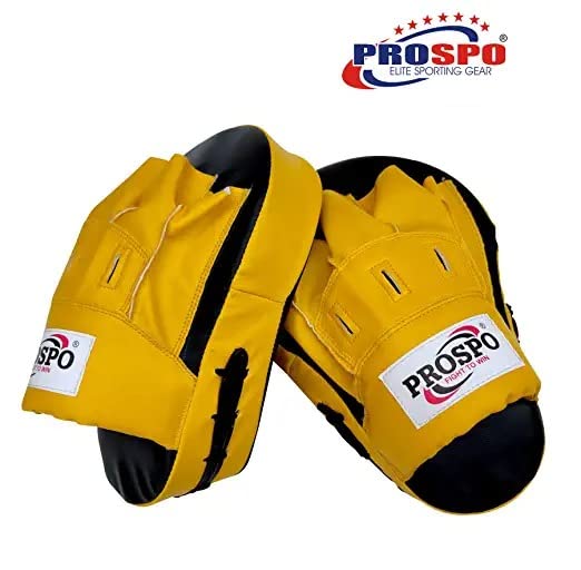 Image of Prospo Curved Focus Pads /Punching Mitts for Boxing /MMA /Muay Thai /Kickboxing /Karate /TAEKWANDO (Yellow-Black)