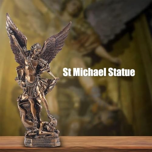 PAEFIU Statue de l'archange San Miguel, Sculpture de Saint Michel en Résine Couleur Bronze, Figurine de l'archange Saint Michel Victorieux sur Satan, pour Collections ou Décoration, Cadeaux (Style 1) – vue 9