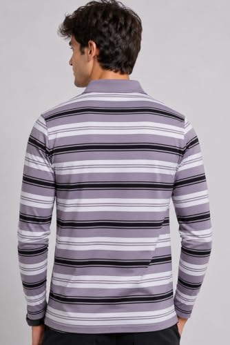 Image of SANE ORIGINALS Full Sleeves Polo Collar Tshirt for Men with Pocket || Stripe Collar and Pocket Tshirt for Men Long Sleeves Navy Blue