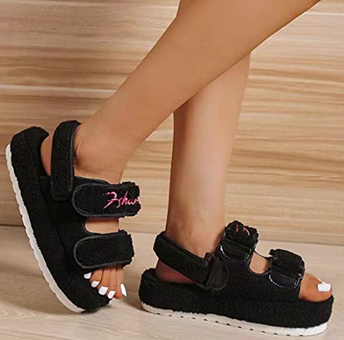JITUUE Women Soft Fuzzy Fashion Sandals Fluff Open Toe Memory Foam Indoor Outdoor Flat Comfy Shoes3