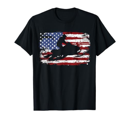 Snowmobile Vintage American Flag T-Shirt