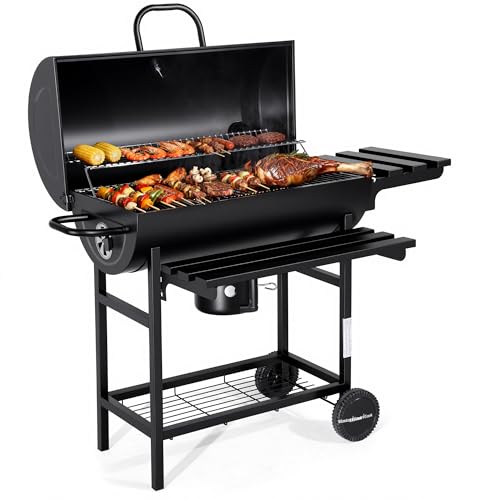 MASTER COOK Barrel Charcoal Grill with Foldable Front Shelf, 686 Sq.in. Cooking Area Outdoor bbq...