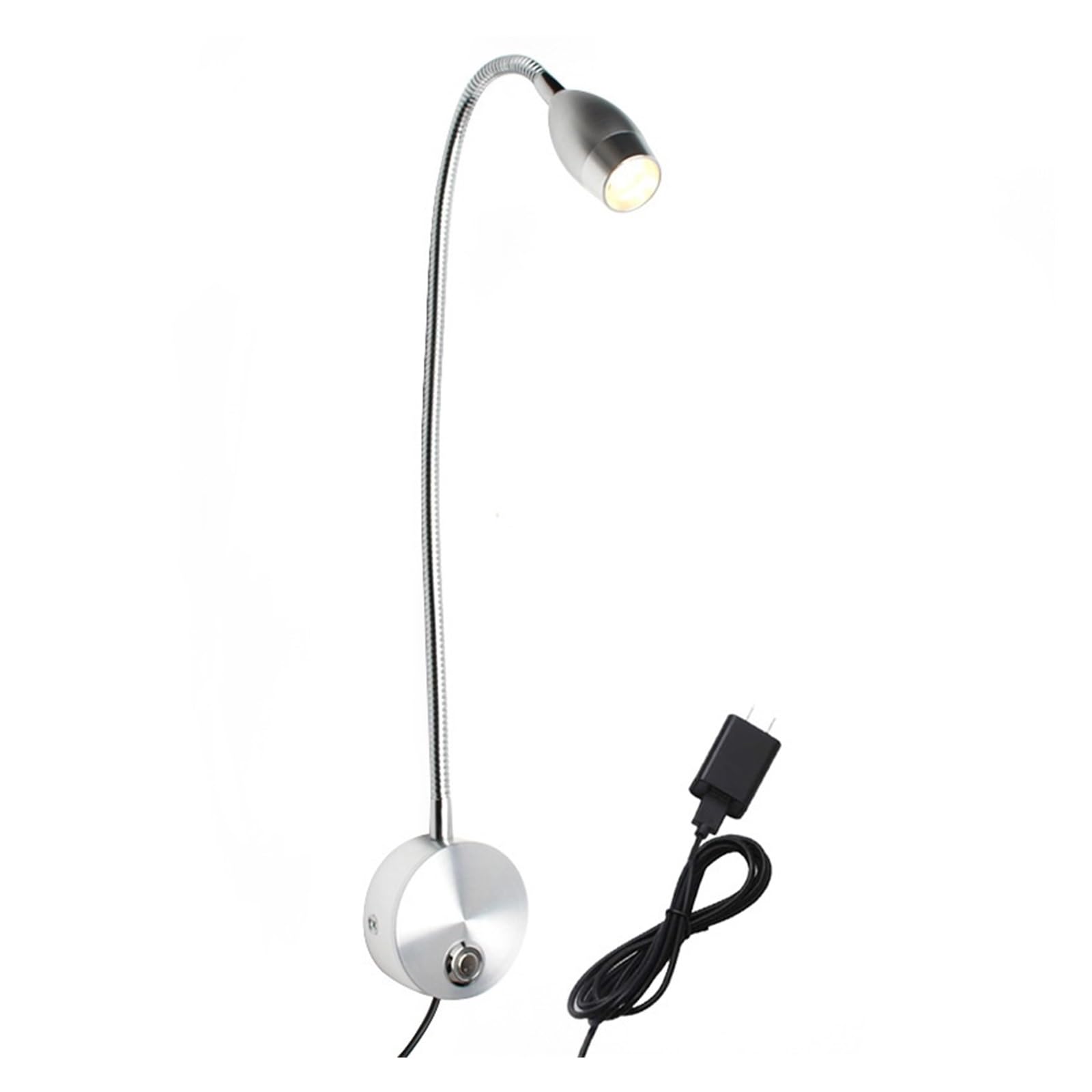 Lampe de lecture tuyau LED tactile argent brillant 3W trois tons pour tete de lit