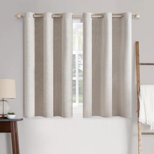MIULEE 100% Blackout Linen Curtains for Bedroom 42x45 Inches Ivory
