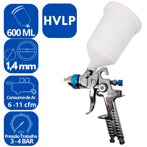 Pistola de Pintura Profissional Automotiva Avalon H827-A 1.4mm 600ml Gravidade HVLP