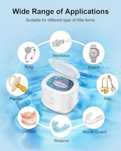 BCOM Retainer Cleaner Machine, 46kHz Professional Portable Ultrasonic Retainer Jewelry Cleaner for Dental Retainer, Mouth Guard, Watch, Ring, Jewelry Cleaners Machine - Household Use, White