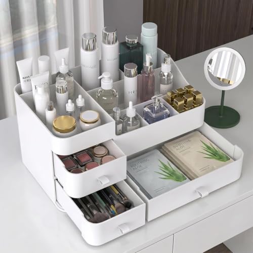 Image of ROKTRY Large Organizer with Drawers for Vanity, Bathroom Counter Organizer for Cosmetics & Skincare, Plastic Makeup Storage Box with Compartments, Vanity Organizer for Accessories