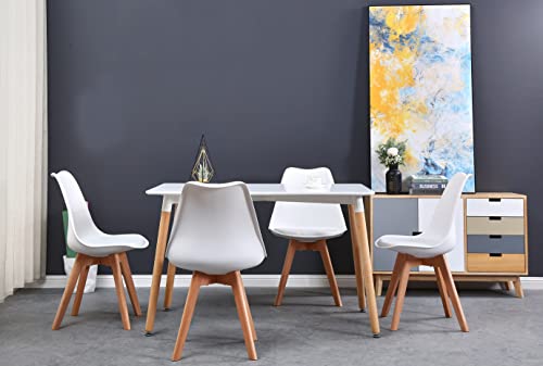 GrandCA HOME Tavolo da pranzo e 4 sedie Set da pranzo moderno, tavolo rettangolare e sedie da cucina, Bianco