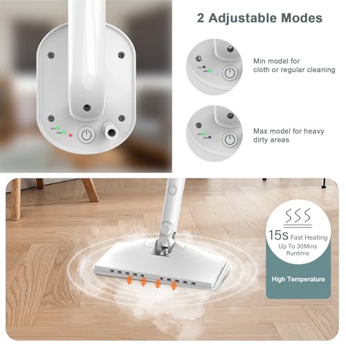 Image of Steam Cleaner, 6 in1 Rotated Steam Mop Cleaner with 2 Modes, 2 Microfiber Pads, 400ML Removable Tank, 23FT Power Cable, Detachable Steam Mops for Floor, Laminate Floor, Tiles Cleaning (Sliver Gray)