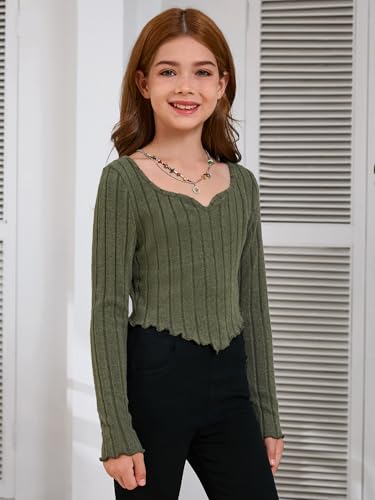 SOLY HUX Girl's Long Sleeve Cute Crop Tops Sweetheart Neck Asymmetrical Tight T Shirts Fitted Tees4