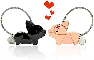 EQLEF Couples Keyrings Set, Cute Corgi Dog Keyring Love Keychain with Gift Box Aluminum Alloy Couple Keychain Gifts for Boyfriend Girlfriend Non-magnetic (Black and Rose Gold)