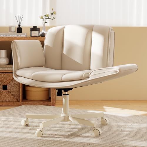 HeroSet Criss Cross Chair with Wheels & Armrests,Comfy Wide Vanity