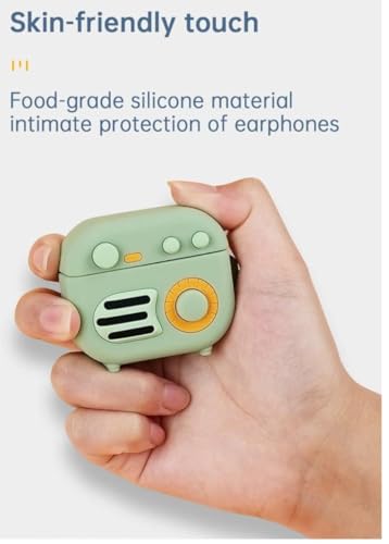 Image of Dezet Cute Soft Silicone Pouh Case for Airpods Pro GEN-2 (2022) � 3D Cartoon Animal Character Cover with Keychain Ring, Shockproof & Dustproof Protective Case for Kids & Girls (REDIO Green)