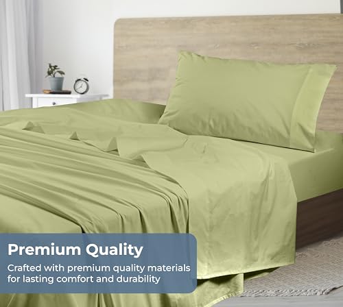 Image of ROYALE LINENS 100% Organic Cotton Twin Sheet Set - Percale Weave - 3 Pieces Set - 1 Flat, 1 Deep Pocket Fitted Sheet and 1 Pillowcases - Sage Green Bed Sheets - Sabanas Twin - Crisp Cool (Sage Green)
