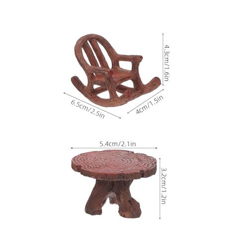 Muebles para jardín de hadas con 2 mini mecedoras y mesa de tronco 2