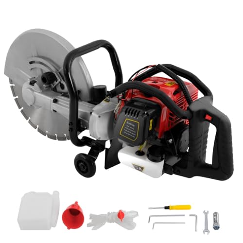 CUBELLIN Circular Gas Concrete Saw 52cc 2-Stroke Gas Powered Concrete Saw Max. 4 In Cutting Depth Wet Disk Cutter Saw with Water Hose for Stone Brick Cutting