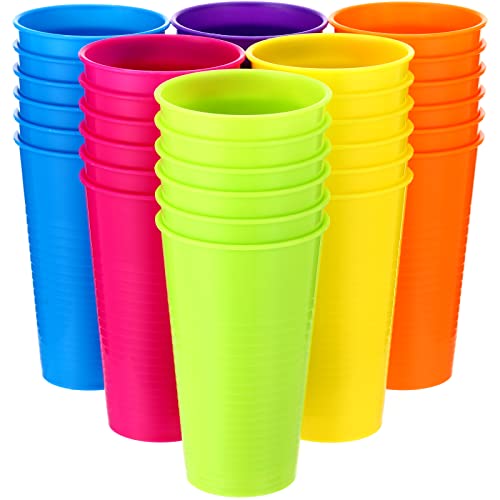 Suclain Set of 36 Colorful Plastic Tumblers 14 oz Kids Plastic Cups Bulk Unbreakable Restaurant Drinking Cup Large Reusable Mug Summer Drinking Tumblers for Ice Tea Kitchen Supplies Party, 6 Colors