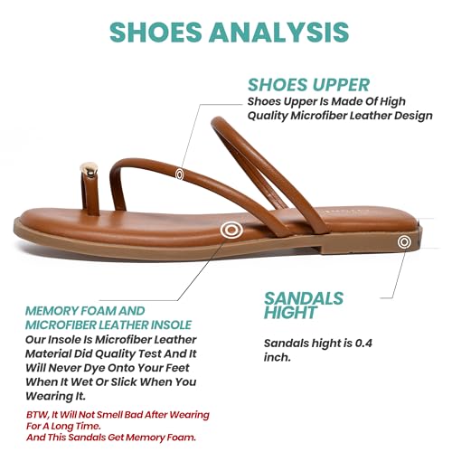 Image of NianEr Womens Microfiber Leather Memory Foam H Sandals Summer Shoes Slides | Flat, Comfortable, Slip On, Dressy, Dress, Beach, Vacation, Designer, Comfy, Casual, Bridal, Church, Boho, Office, Work