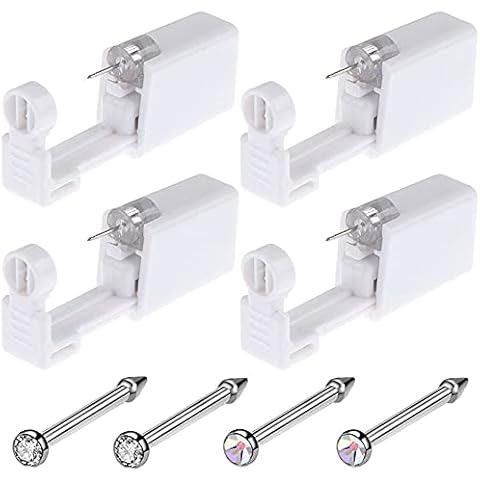 Nose Piercing Gun - Beautylu 4 Pack Self Nose Piercing Kit Unit Safety Disposable Nose Piercing Gun with Nose Stud Piercing Kit Tool for Cartilage Helix Piercing Gun Piercing Jewelry (Silver+Colorful) Cover