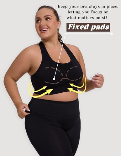 Plus Size Sports Bra for Women Racerback Wireless Padded Bra for Yoga, Hiking, Cycling4