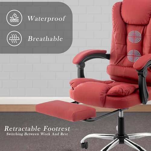 Image of Casa Copenhagen Italia Leatherette Office Chair | Boss Chair, Ergonomic Executive, Cushioned Arms & Seat, 2 Point Back Massager, Adjustable Leg Rest, Heavy Duty Metal Base (Burgundy)