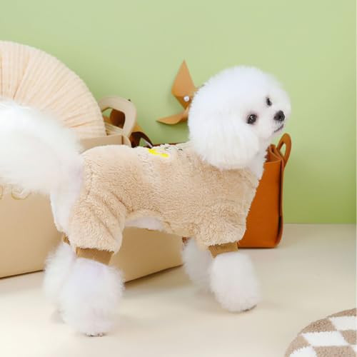 Izefia Dog Sweater Clothes Fleece Woolen Winter Warm Sweat Shirt 4 Legs Jumpsuit Pajamas Crown Princess Sweater for Small Dog Medium Cat Khaki S - Image 3
