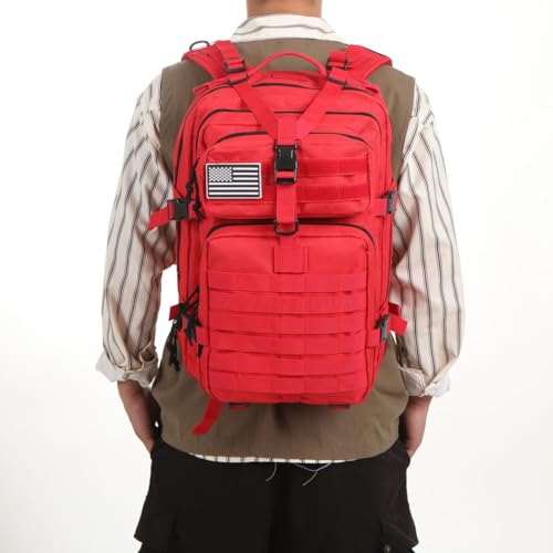 GUJOIN 50L Strapazierfähiger Nylon Wasserdichter Angeln Jagdrucksack Outdoor Militär Rucksäcke Taktische Sport Camping Wandertaschen (Red) – Ansicht 2