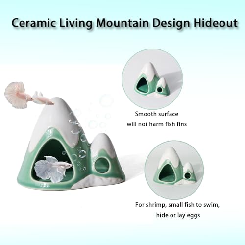 Image of Cute Green Aquarium Decor Ceramic Mountain Betta Fish Tank Cave