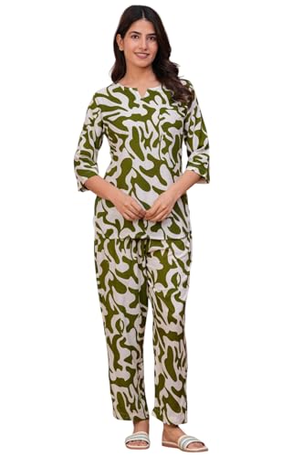 Image of Women's Printed Night Suit Set Pajama with Top Lightweight Soft & Comfy Sleepwear for Girls & Women