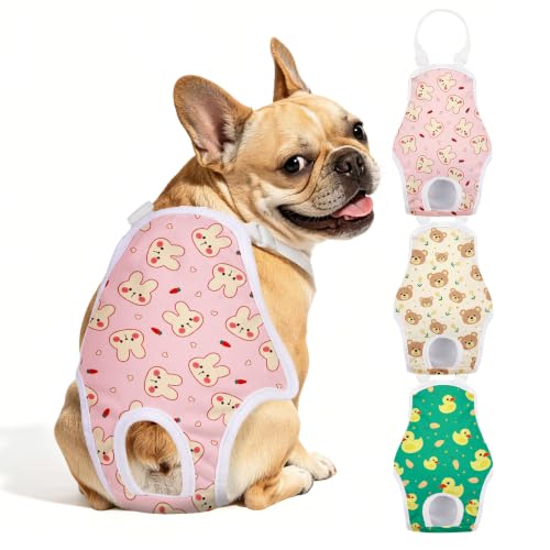 Image of Jollywoods 3 Pack Washable Female Dog Diapers with Adjustable Suspender | French Bulldog Period Panties, Escape Proof Dog Underwear Female, Super Absorbent Leakproof for Dog in Heat Cycle L