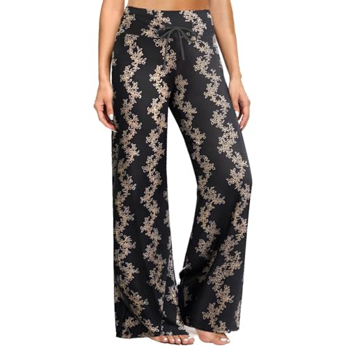 Image of ZOOSIXX Soft Black Pajama Pants for Women, Wide Leg Comfy Casual Lounge Yoga Capri Pants 22'' / 30''