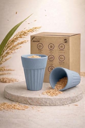 Image of Eco-Friendly Tea Cup Set of 2 | Kulhad Style Coffee & Tea Mugs | 140 ml Unbreakable, Stain-Free, Heat Resistant, Reusable, Microwave Safe | Rice Husk & Bamboo Fibre | Light Blue