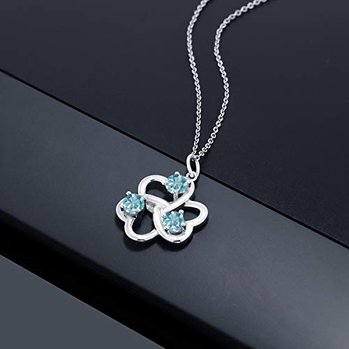 Gem Stone King 925 Sterling Silver Blue Zircon 3 Hearts Interlock Pendant Necklace For Women (1.50 Cttw, Round Cut 4MM, With 18 Inch Silver Chain) - Image 5