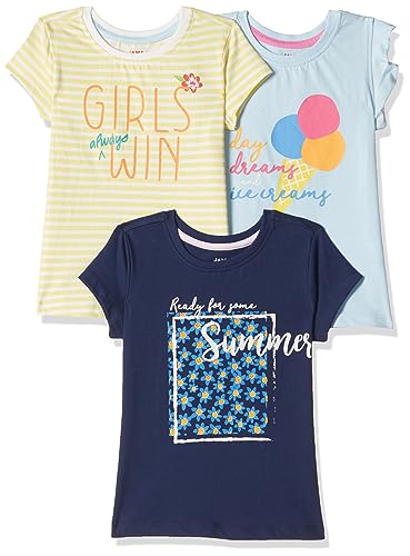Image of Amazon Brand - Jam & Honey Girls Cotton Graphic Printed Half Sleeves T-Shirt | Regular Fit | Soft & Breathable | Age 9-16 Years (Available in Pack of 5 & Pack of 3)