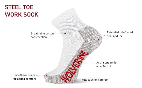 Wolverine Men's Steel Toe Cotton Work Boot Ankle Socks with Durable Cushioning (2 Pairs)4