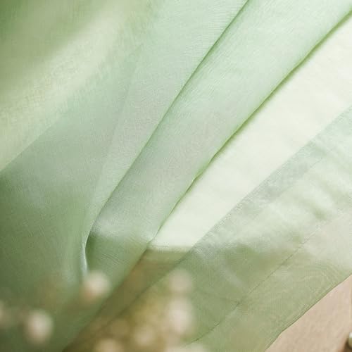 Image of MYSTIC-HOME Sheer Curtains Sage Green 63 Inch Length, Rod Pocket Voile Drapes for Living Room, Bedroom, Window Treatments Semi Crinkle Curtain Panels for Yard, Villa, Parlor, Set of 2, 52 inchx 63 inch