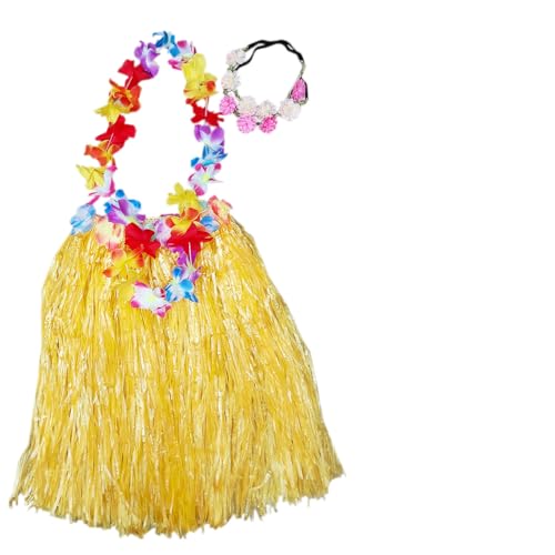 Fantasia Adulto Havaiana Festa Temática Tropical Luau Carnaval Hawaiana: Saia + Colar + 2 Tiaras Flo