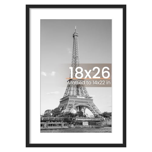 Image of upsimples 18x26 Picture Frame, Display Pictures 14x22 with Mat or 18 x 26 Without, Wall Hanging Poster Frames, Black, 1 Pack