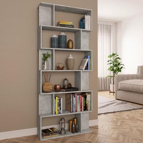 Cinyiqo Estantería Madera contrachapada Gris hormigón 80x24x192cm, Libreria Estanteria, Muebles Auxiliares, Estanterias Almacenaje, Mueble Almacenaje, Mueble Organizador, Estanteria Oficina - 800094