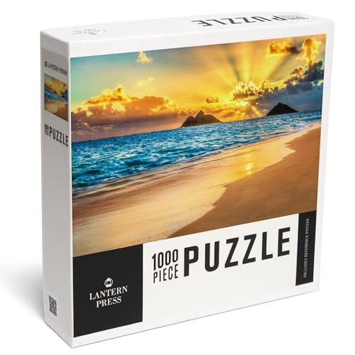 Lantern Press Lanikai Beach, Kailua, Oahu, Hawaii, Sunrise Over Beach, 1000 Piece Jigsaw Puzzle for Adults, Made in USA with Reference Poster