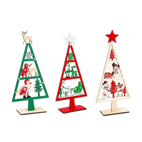 CashMuch Juego de 3 piezas de decoración de mesa de Navidad de madera, adornos de mesa de Papá Noel, muñeco de nieve y renos para decoración del hogar de vacaciones, suministros de fiesta festiva