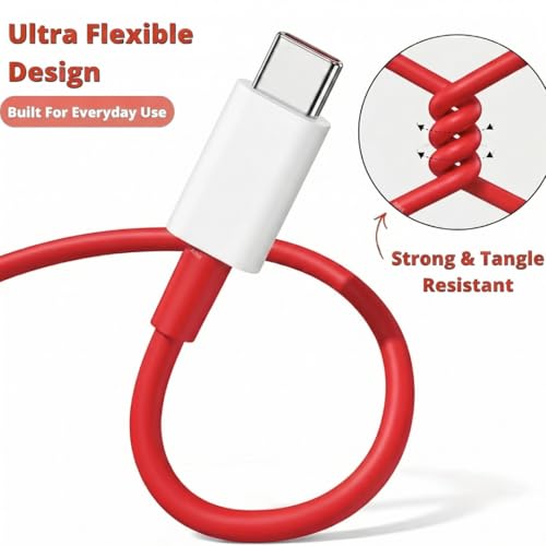 Image of 65W Type C to C Cable | Compatible with with 13 /13R /13S /12R /11R /10R /10T /10 /10 Pro /9 /9 Pro /8 /8 Pro /7 Pro /7T Pro /Nord /CE 3 Lite | Nord Power 5G Delivery for SuperVOOC | Original Ultra-Fast Charging