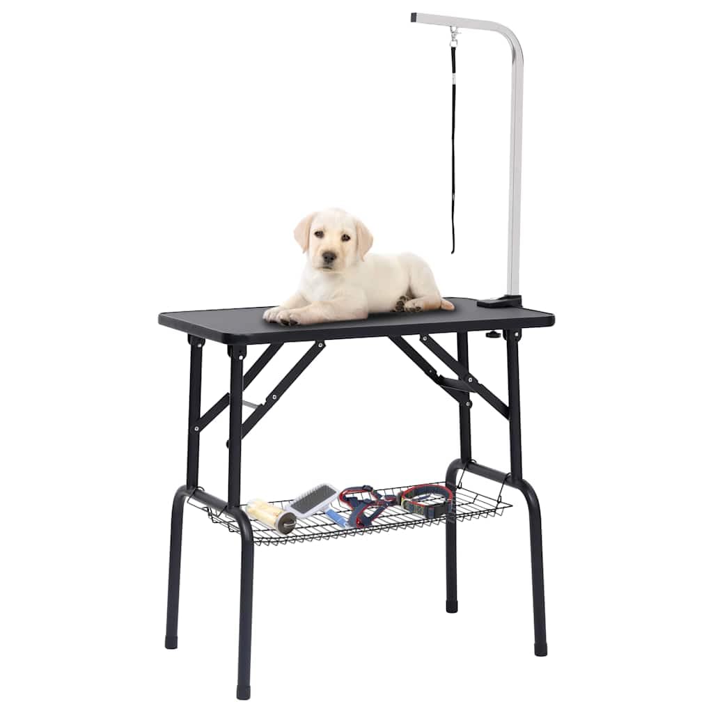 Verstellbarer Trimmtisch für Hunde mit 1 Schlaufe und Korb, klappbar, aus Edelstahl und Stahl, 81 x 48,5 x 80 cm, ideal für Tierpflege, Fellpflege, Hundepflege, Katzenpflege