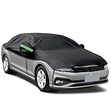 EKUWU Half Car Cover Waterproof All Weather, Sunproof Windshield Cover for Ice and Snow Top with Reflective Straps, Front Rear Window Hail Protector for Sedan (3 XL)